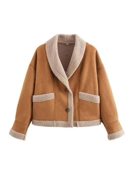 “Retro wollen damesjas met reverskraag – losse pasvorm